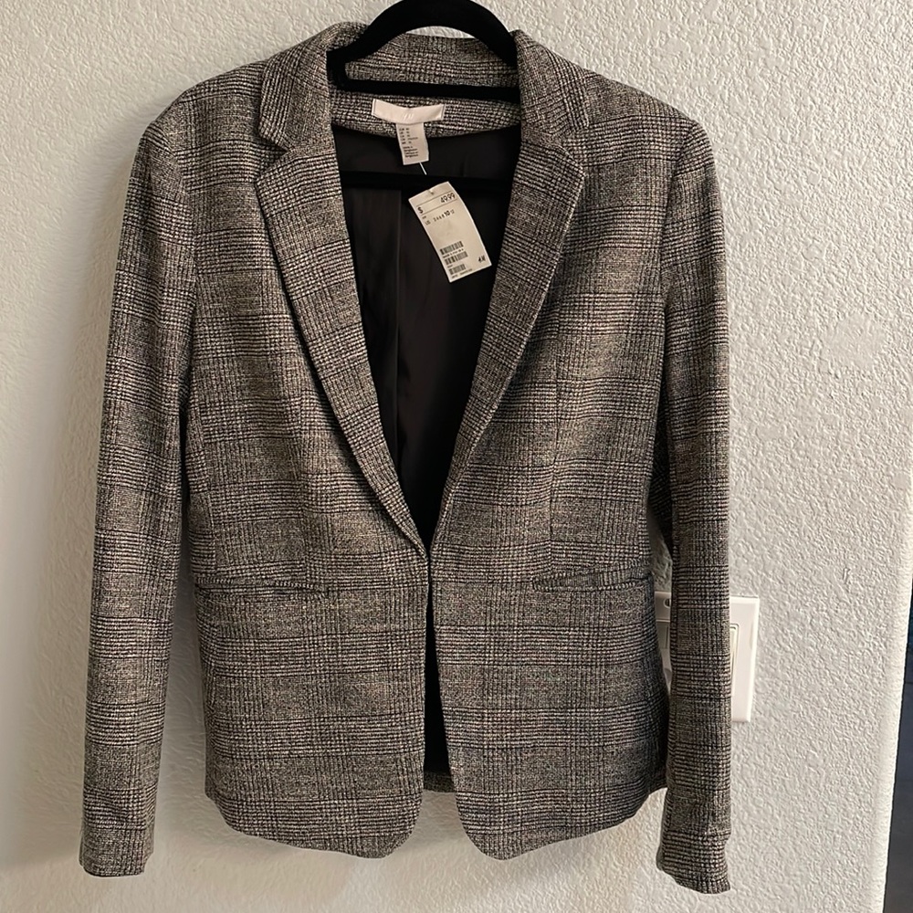 Grey and black plaid blazer